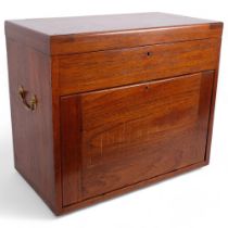 A engineer's teak toolbox, with rising lid and 3 fitted drawers, 50cm x 43cm x 28cm