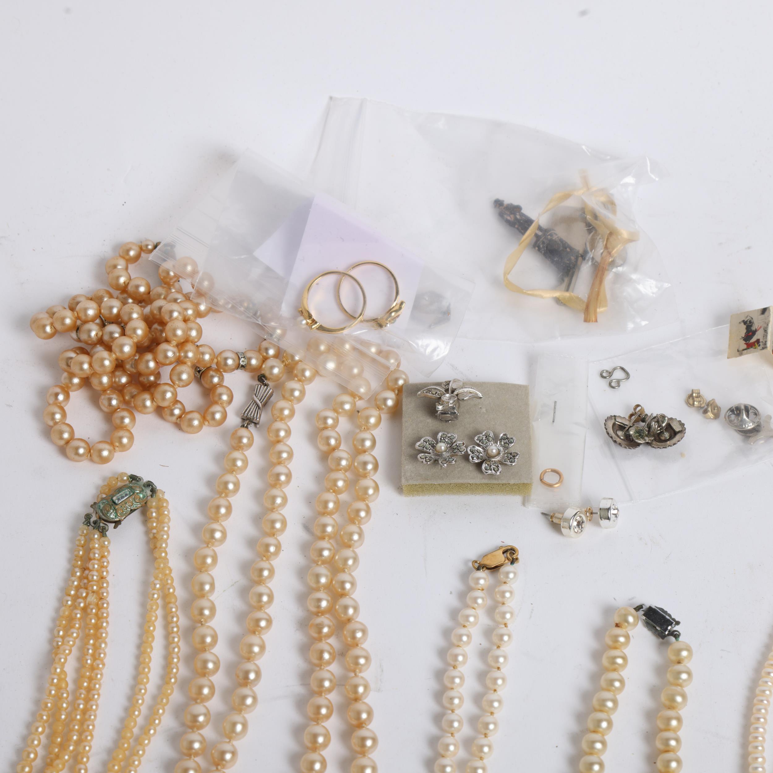 A box of various costume jewellery, including an amethyst necklace, a Brooks & Bentley bracelet, a - Image 2 of 2