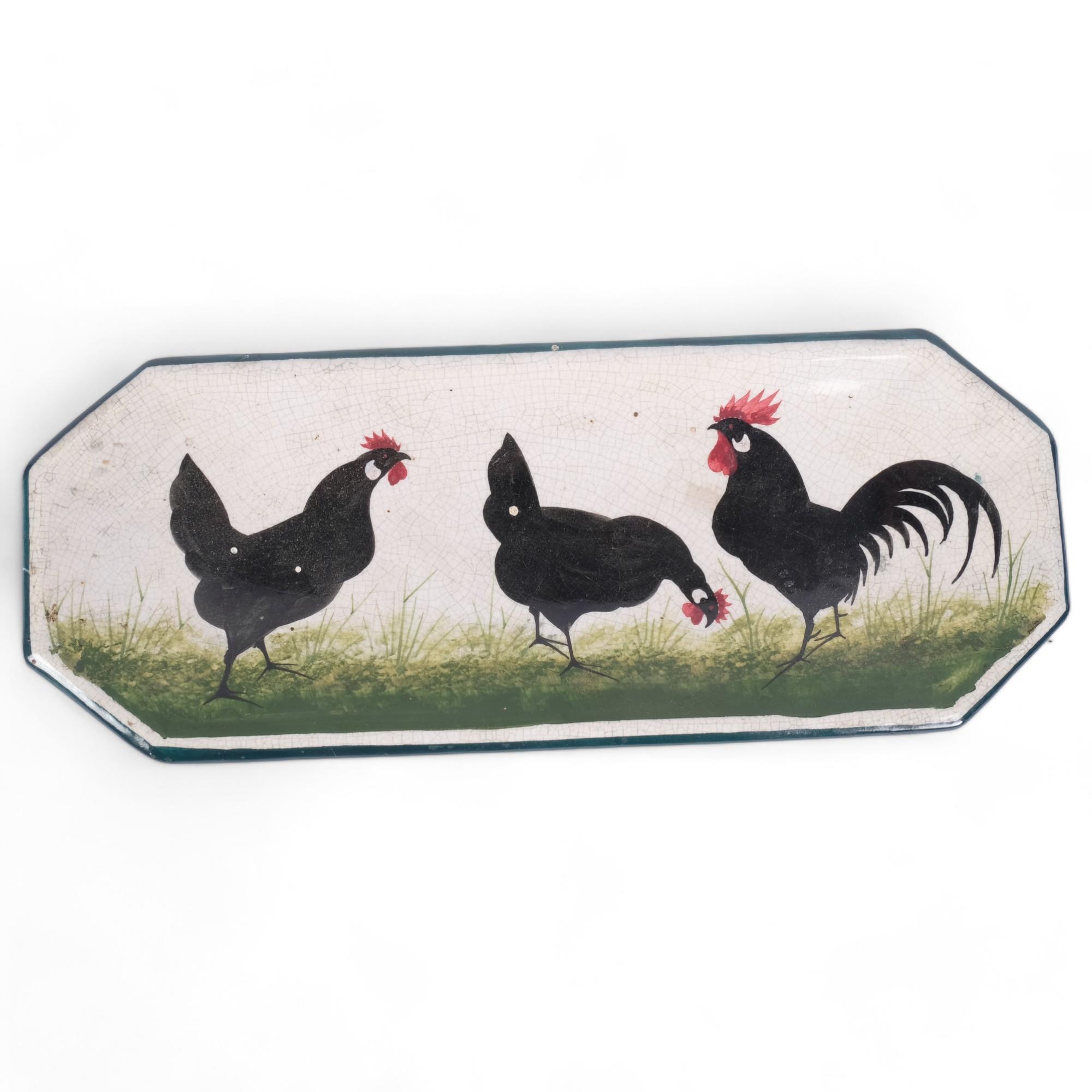 A Wemyss Ware pen tray, with hand painted chicken decoration, L24.5cm With impressed mark to the
