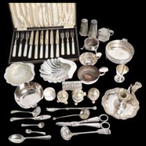 A collection of various plated wear, including cased set of 6 mother-of-pearl handled knives and