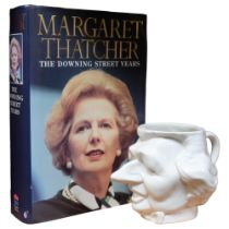 A Margaret Thatcher jug, H11cm, and a book, Margaret Thatcher The Downing Street Years, signed first