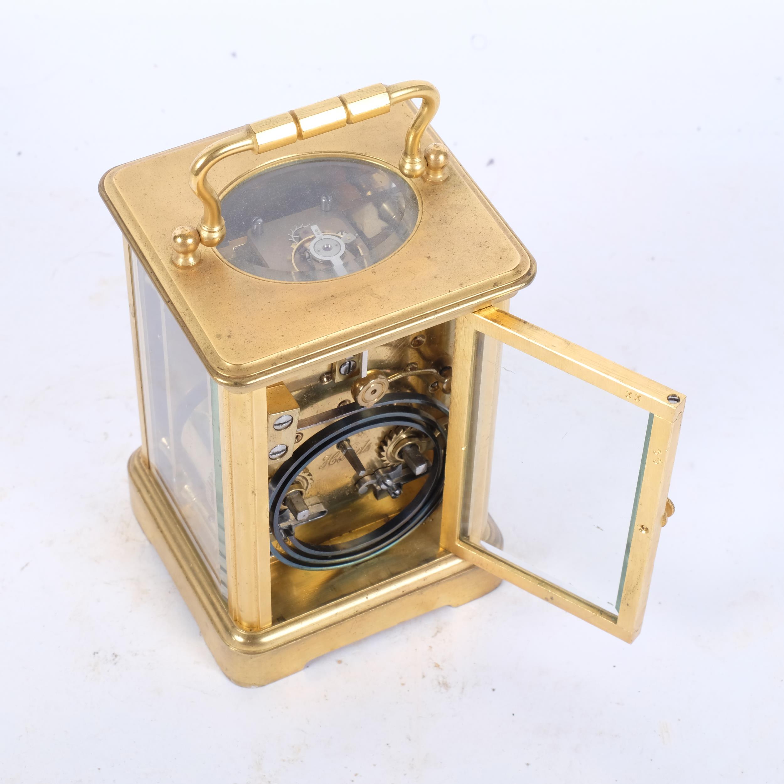A French brass-cased striking carriage clock, H11.5cm not including handle - Image 2 of 2