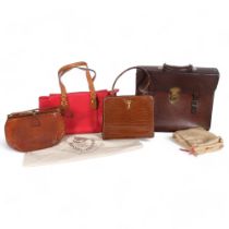 3 leather handbags, including 1 marked Ralph Lauren, and a leather briefcase