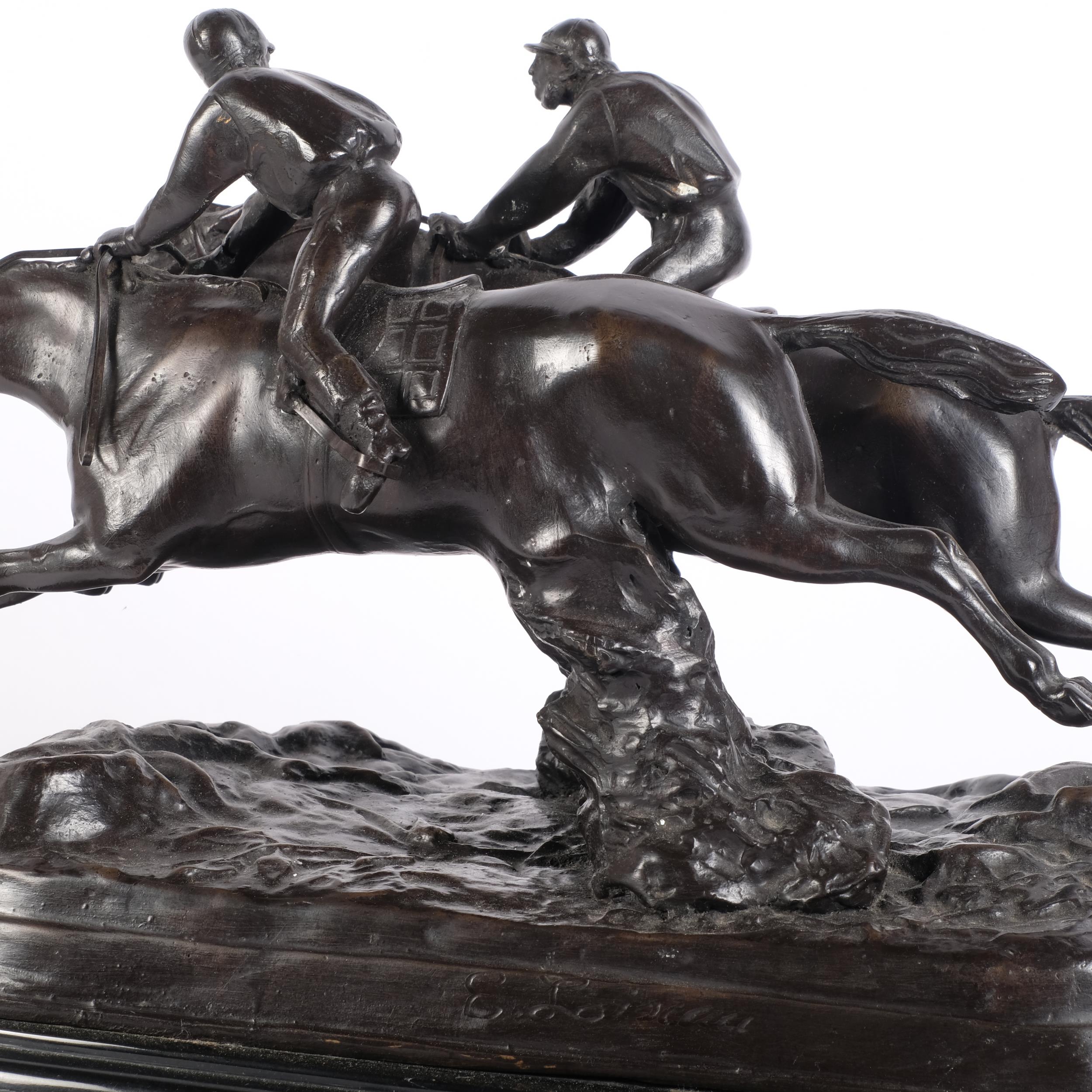 After E Loiseau, a reproduction bronze model of a pair of racehorses on marble stand, W42cm - Image 2 of 2