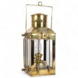 A 19th century brass cargo light, no. 3954, with embossed plaque, height not including handle 38cm