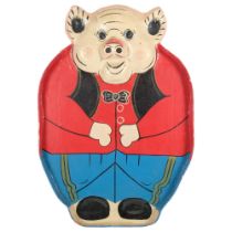 A Vintage papier mache serving tray or board game, in the form of a pig, 58cm x 40cm