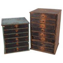 2 similar Horologist/Clocksmith's table-top wooden cabinets, largest with 8 drawers, handles
