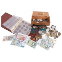 An album of UK and worldwide coins, and a box of various UK and worldwide pre-decimal coins, 2 green