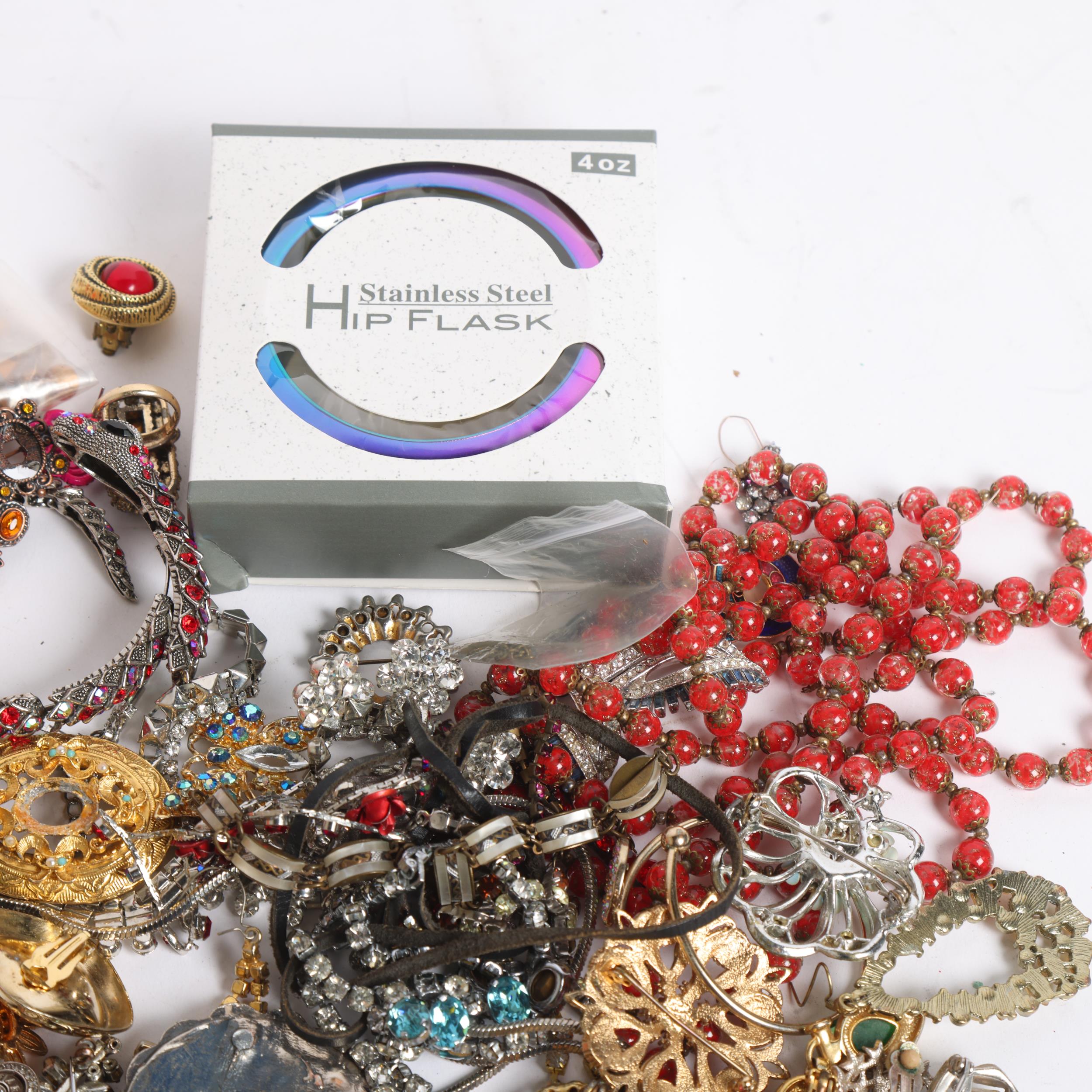 A box of various costume earrings, brooches, necklaces, including some silver - Image 2 of 2