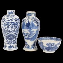 A pair of Chinese blue and white baluster vases, with 4 character mark, H18.5cm, and a Chinese