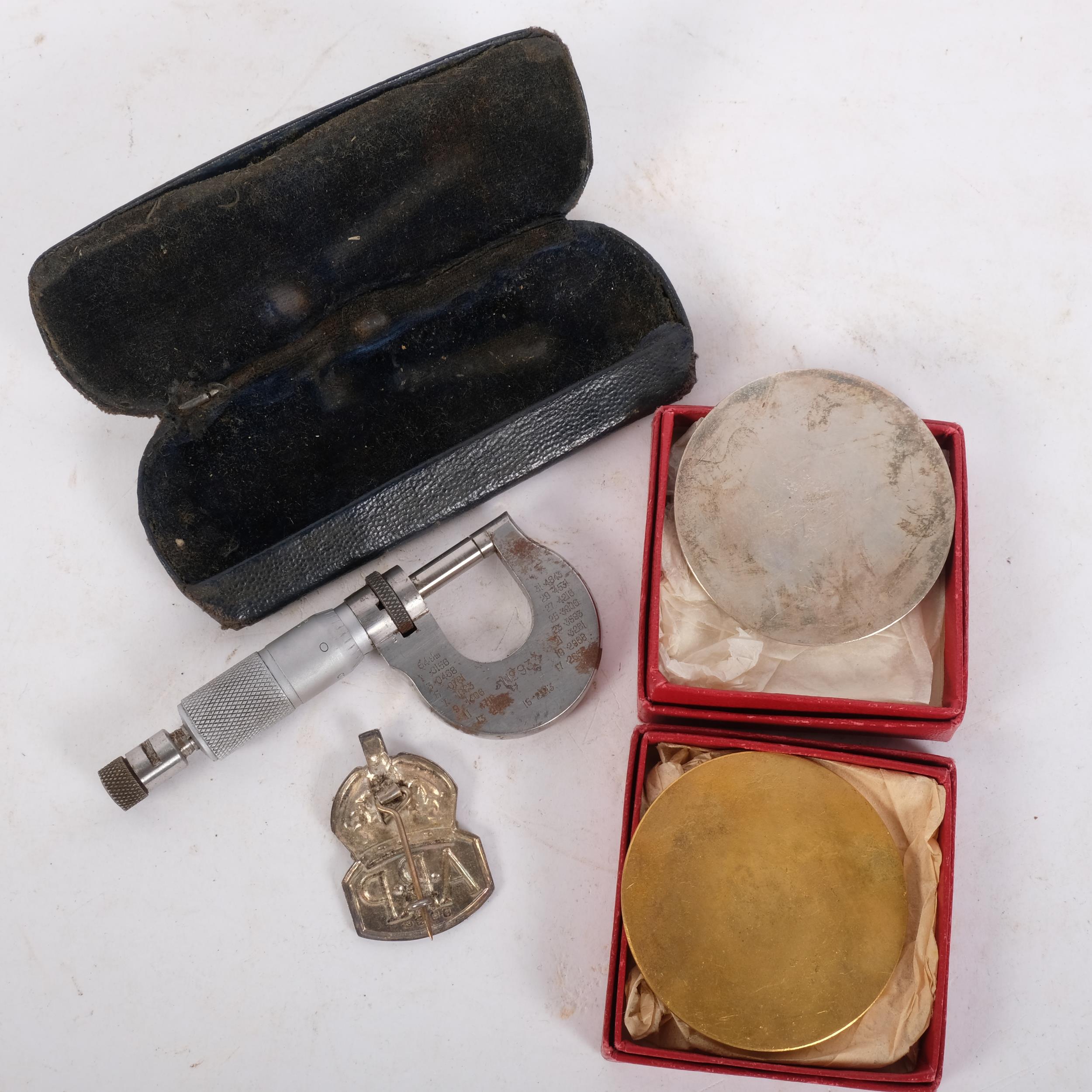 2 Coronation Regatta medallions, dated 1953, a silver ARP badge, and a miniature micormeter - Image 2 of 2