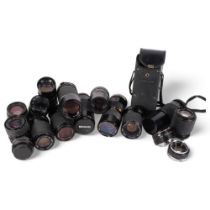 A quantity of Vintage camera lenses, various brands, including Miranda, Mitakon, Vivitar, Mamiya-