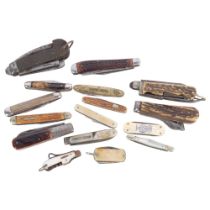 A collection of various horn-handled and other penknives
