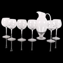 A Dartington Glass water jug, 27.5cm, and 6 large wine glasses