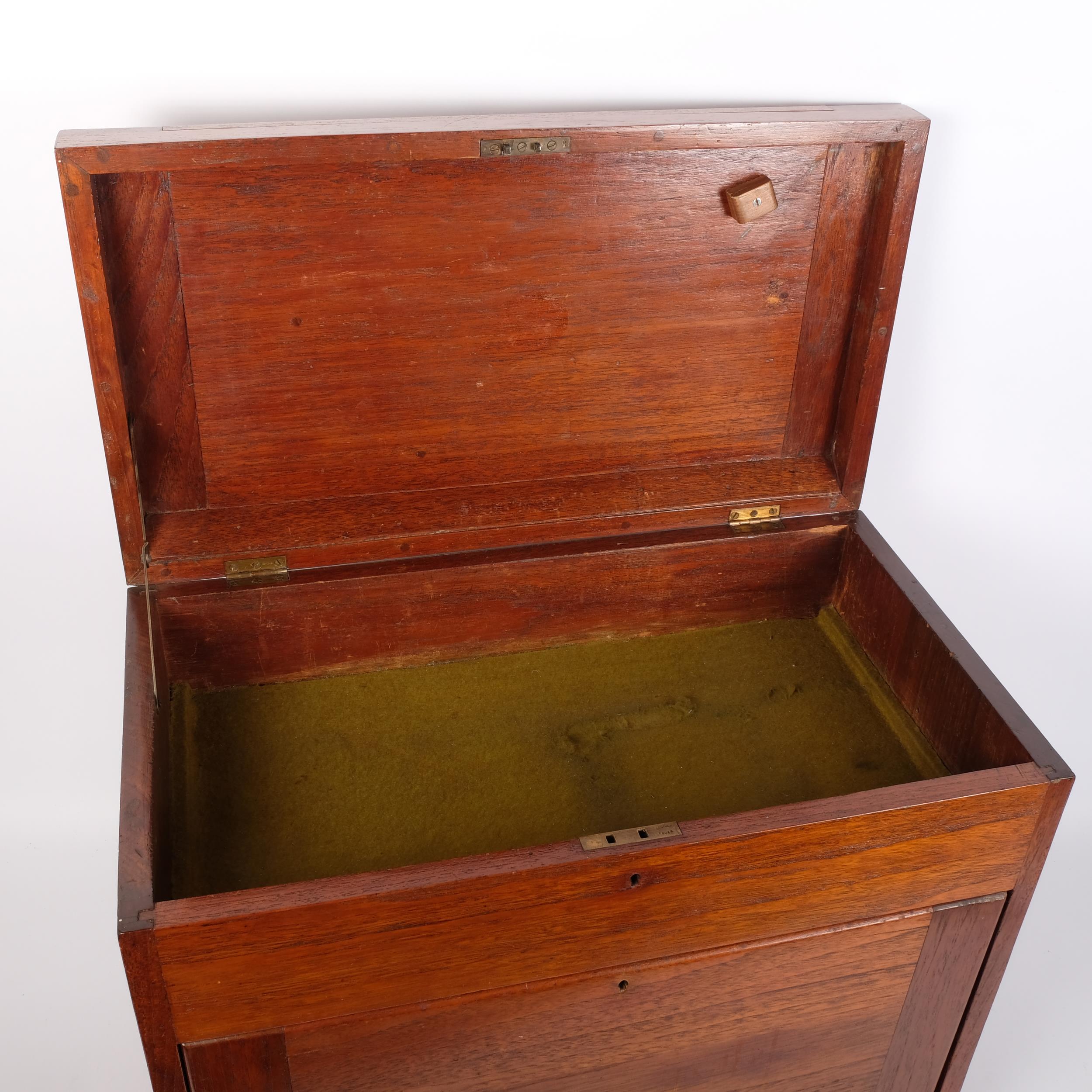 A engineer's teak toolbox, with rising lid and 3 fitted drawers, 50cm x 43cm x 28cm - Image 2 of 2