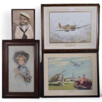A group of 4 framed pictures and prints, including 'Aeroplanes' No.68, 'Mission Accomplished' by