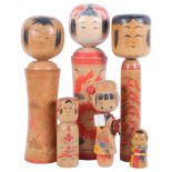 A group of 6 Kokeshi dolls, various sizes, largest height 39cm (6)