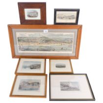 A framed panorama of Hastings, 33cm x 65cm overall, and 6 other Antique prints of the town