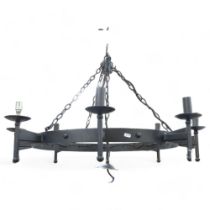 ELSTEAD LIGHTING - THE CROMWELL COLLECTION - a Tudor style rugged bronze ceiling hanging chandelier,