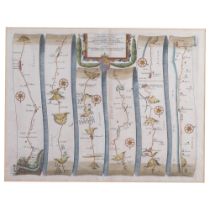 18th century hand coloured map, the Road From London to Newhaven, by John Ogilvie, 54cm x 63cm