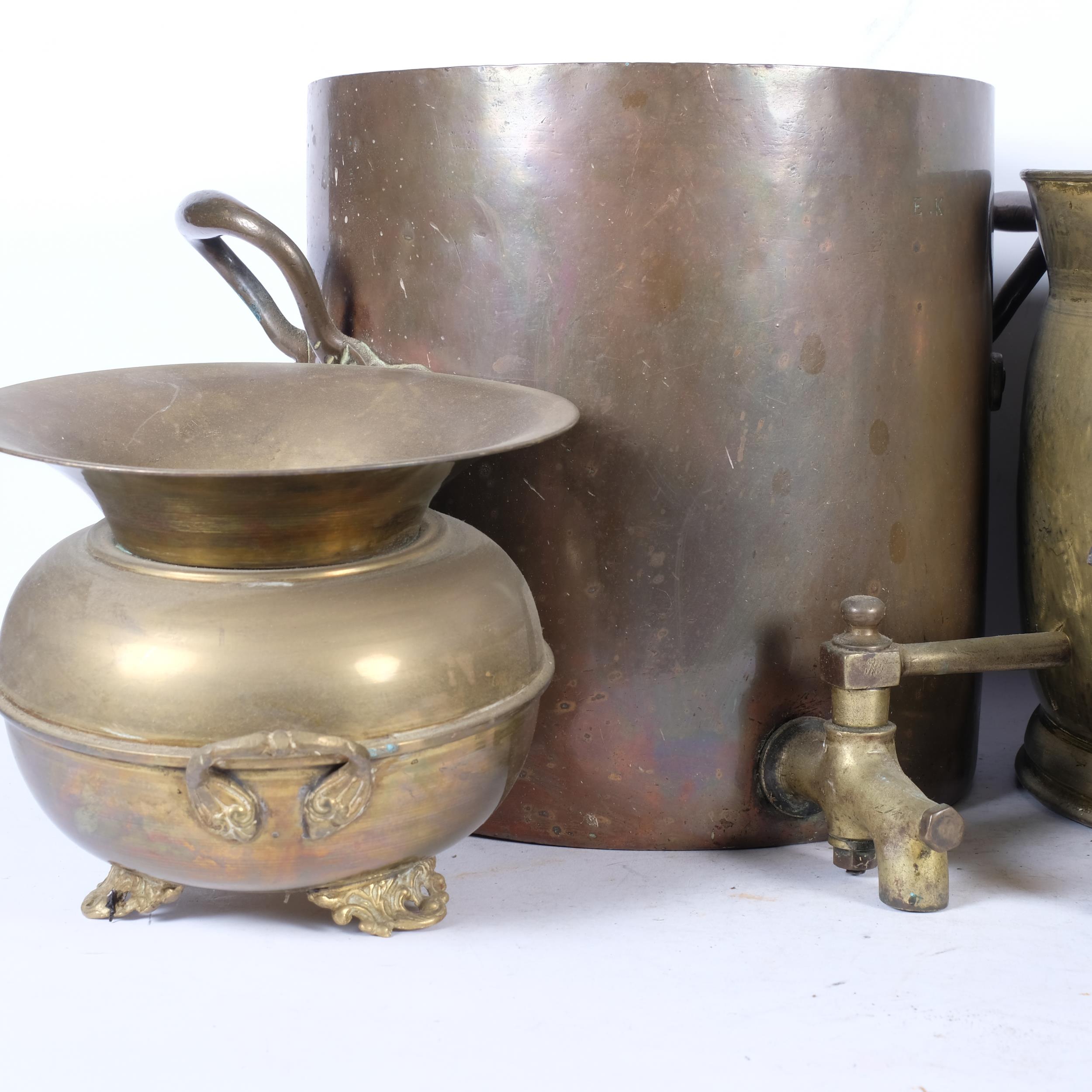 Vintage brass jugs, a spittoon, a brass tea urn, coal bucket, etc - Image 2 of 2