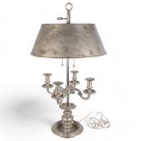 A large and impressive heavy metal toleware French Bouillotte style electric table lamp, with