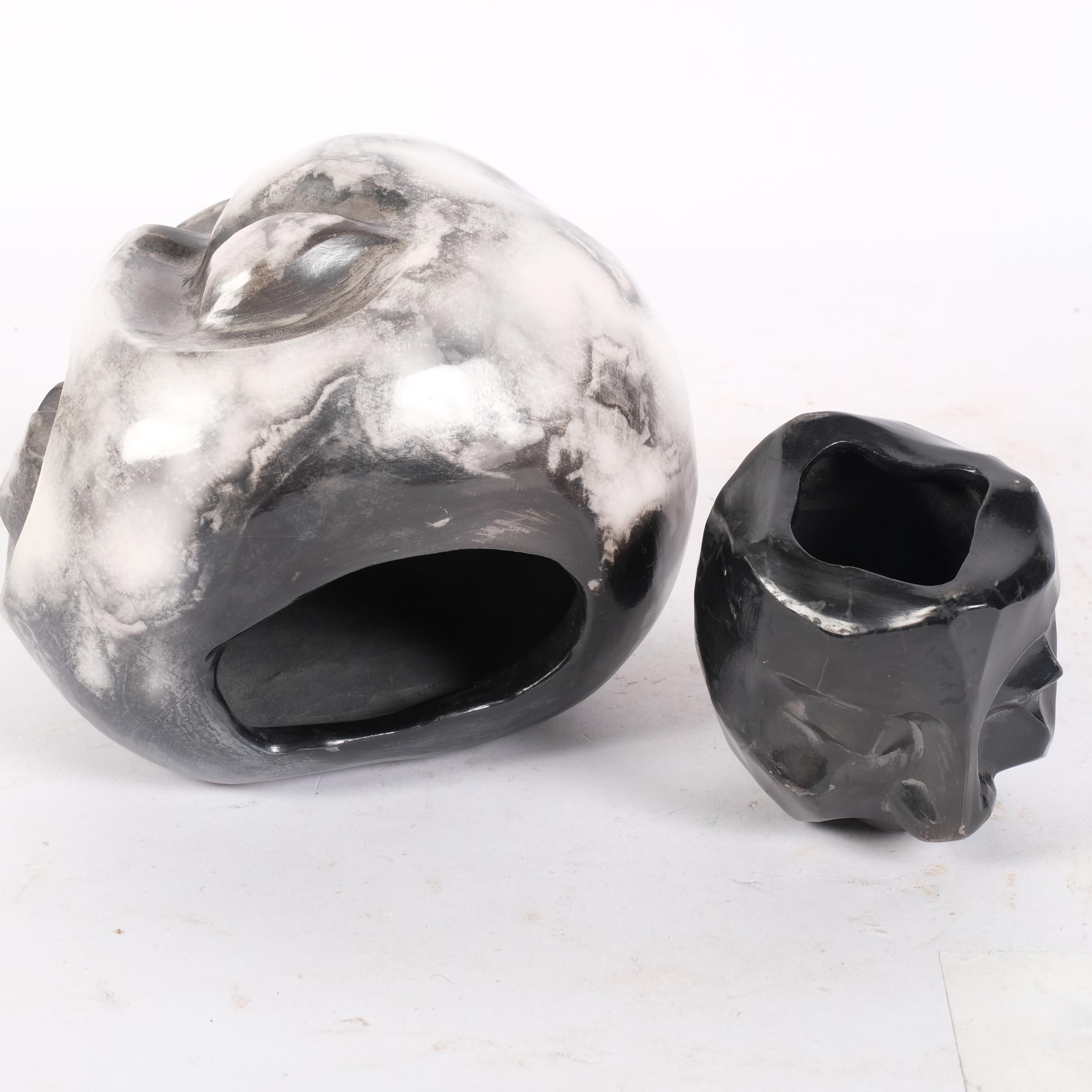 JOHN EVANS / JANET BRANSCOMBE, two ceramic sculpted face vessels, both with burnished finish, makers - Image 2 of 2