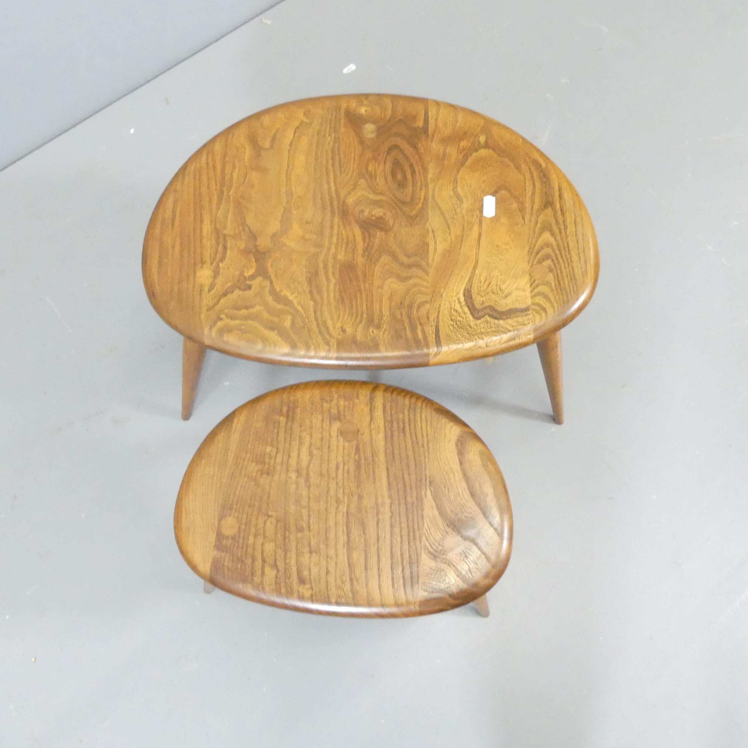 ERCOL - 2 nesting pebble tables. Largest - 50x36x34cm. These are likely tables 2 and 3, missing - Image 2 of 2