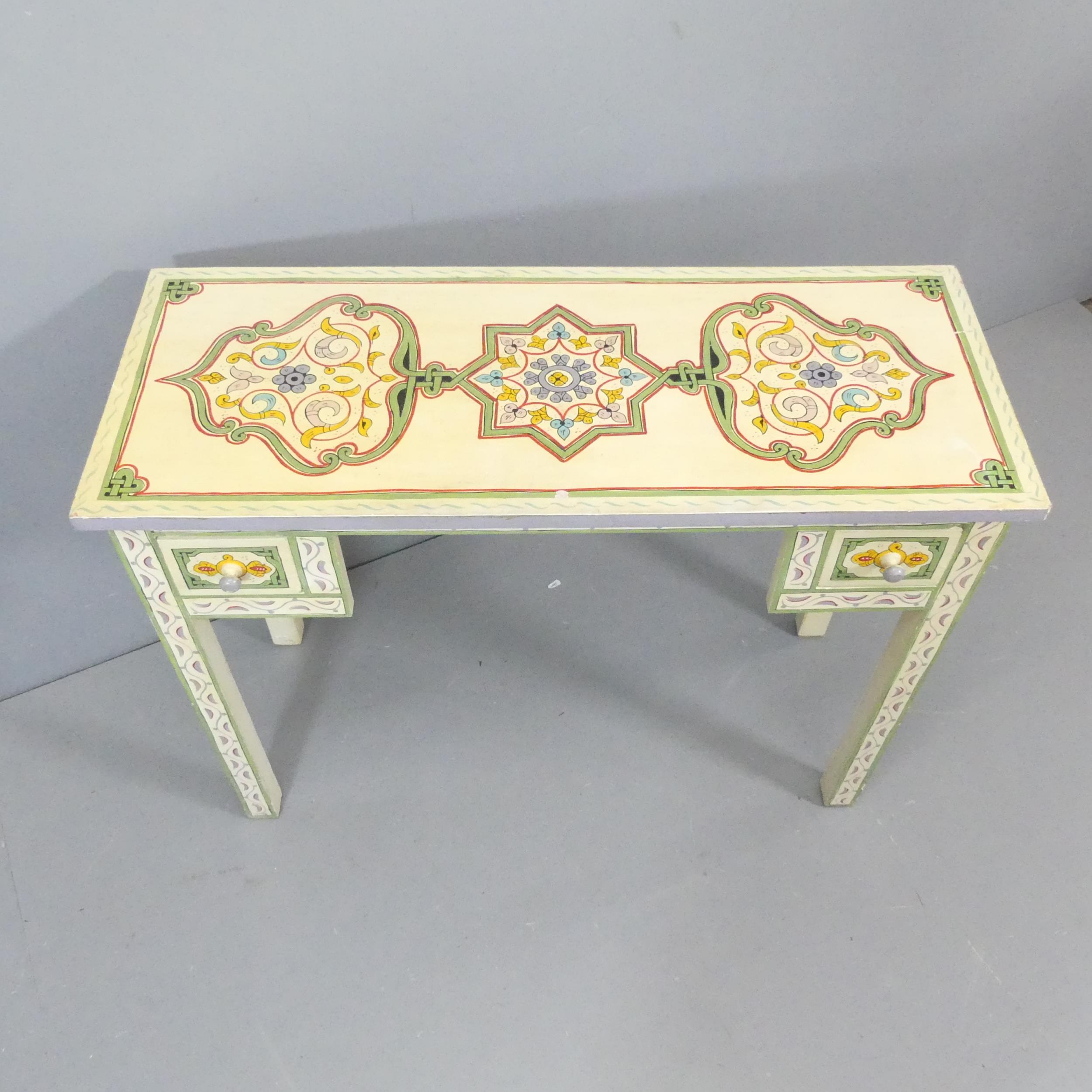 A Moroccan style painted pine desk. 100z76z40cm. - Image 2 of 2