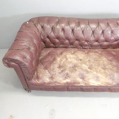 A Victorian buttonback studded leather upholstered Chesterfield style sofa. Overall 183x74x80cm, - Image 2 of 2