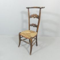 A 19th century French prayer chair, with brass plaque to top rail for Lamouret Francois.