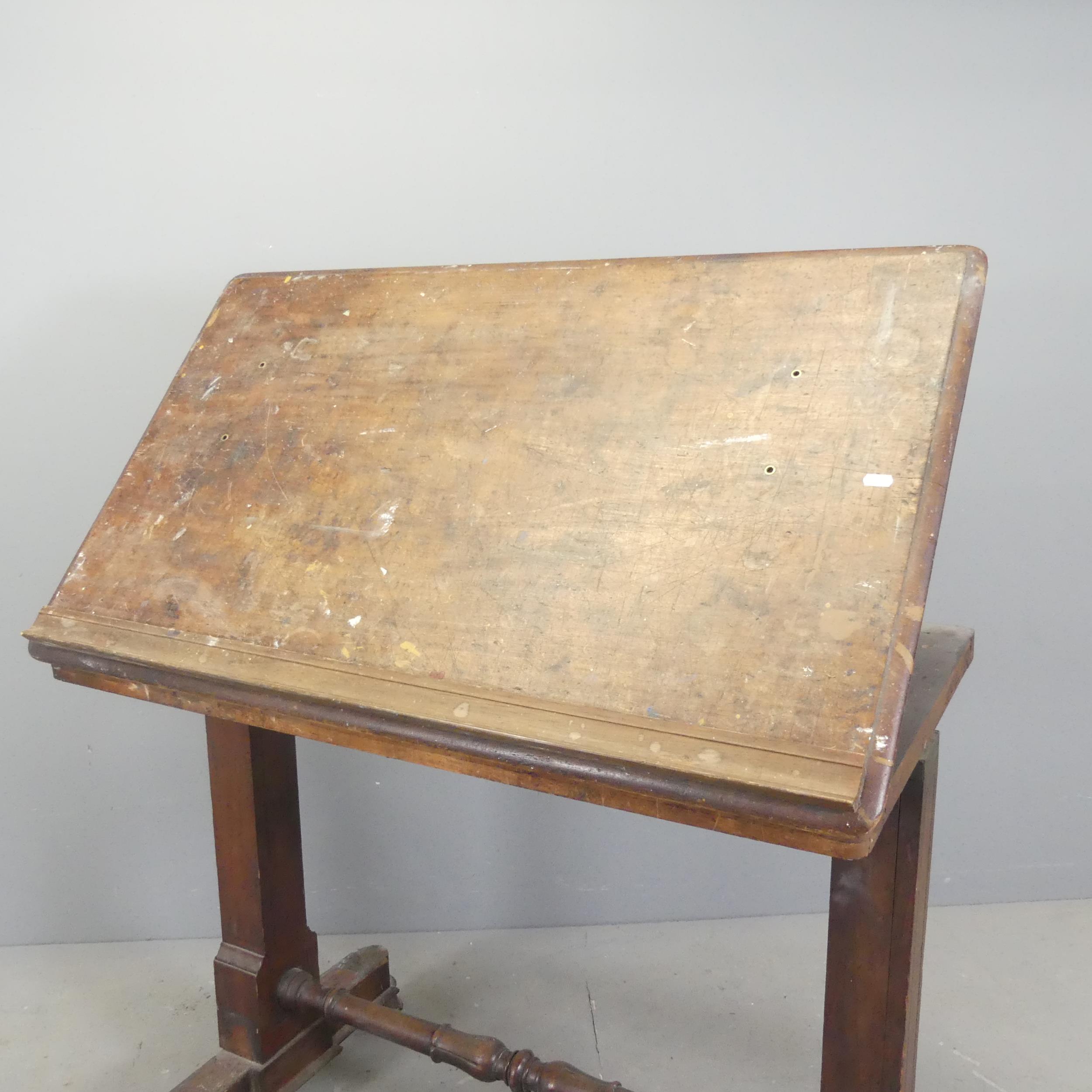 A 19th century oak adjustable Architect's table, with lifting top and adjustable stand. - Image 2 of 2