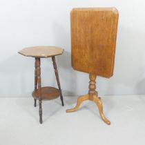 An antique mahogany two-tier octagonal occasional table, 38x64cm, and a rectangular tilt-top