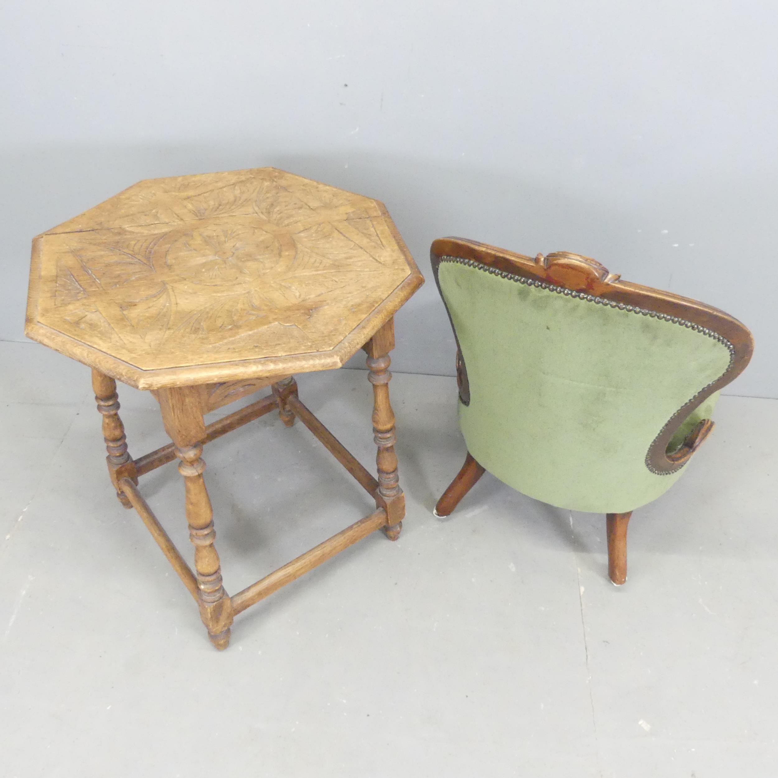 A Victorian mahogany and upholstered nursing chair, an upholstered Ottoman, 56x46x42cm and an - Image 2 of 2