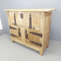 A modern hardwood sideboard / drinks cabinet, with fall front and cupboards under. 133x106x45cm.