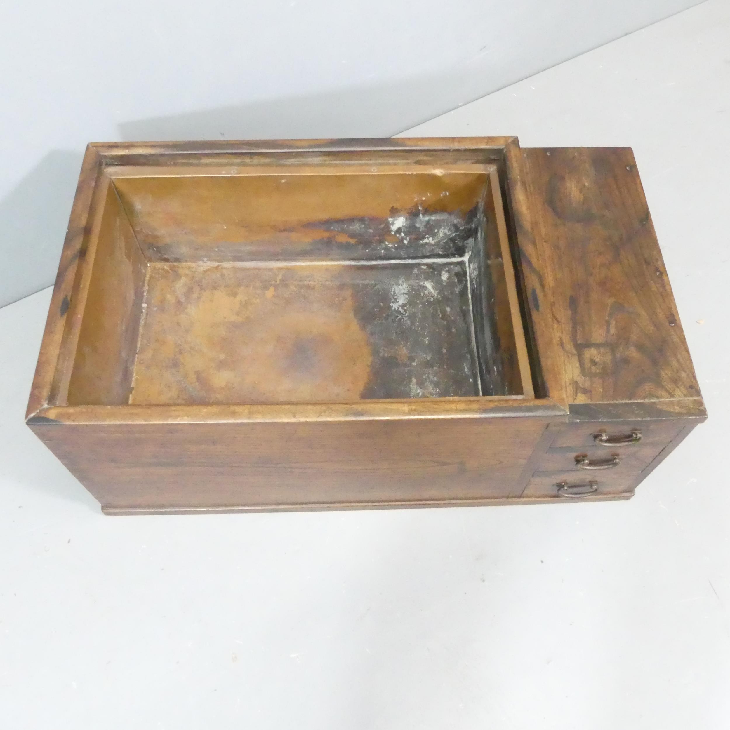 A Japanese elm and copper lined Hibachi. 77x31x43cm. - Image 2 of 2