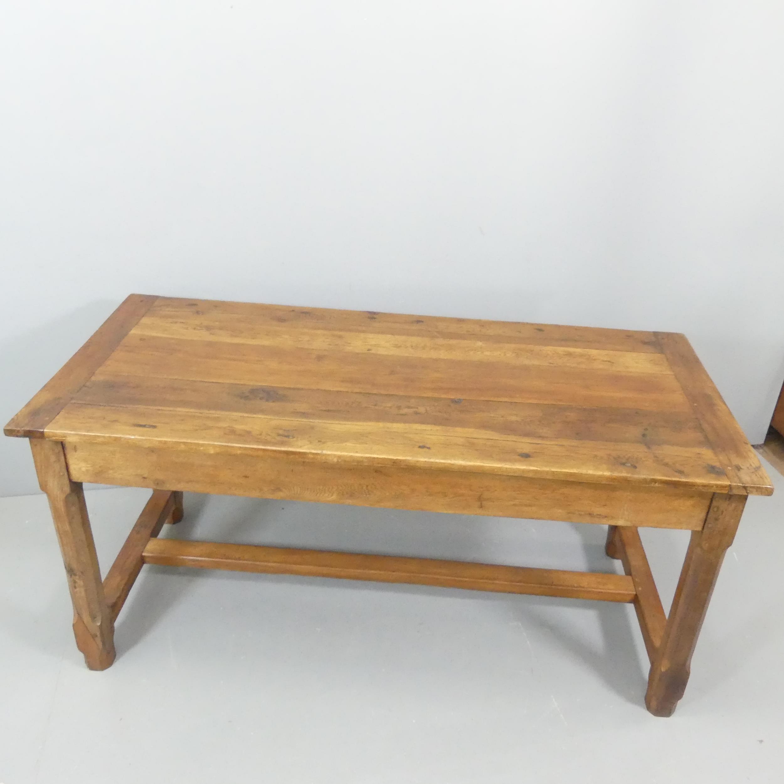 An 18th century oak farmhouse plank top dining table, with end drawers. 156x74x72cm. - Image 2 of 2