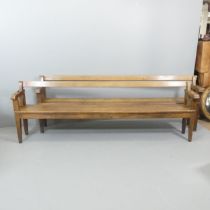 A pair of late 19th century stained pine benches, with adjustable backrests. Overall -