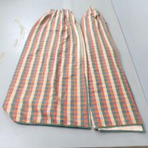 Three pairs of cotton lined chequered curtains, with four matching tie-backs. First pair: - Drop