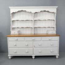 A 19th century two-section painted pine dresser. 191x196x58cm. Good overall condition. Marks on