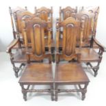 A set of eight oak 18th century style high back dining chairs. (6+2)