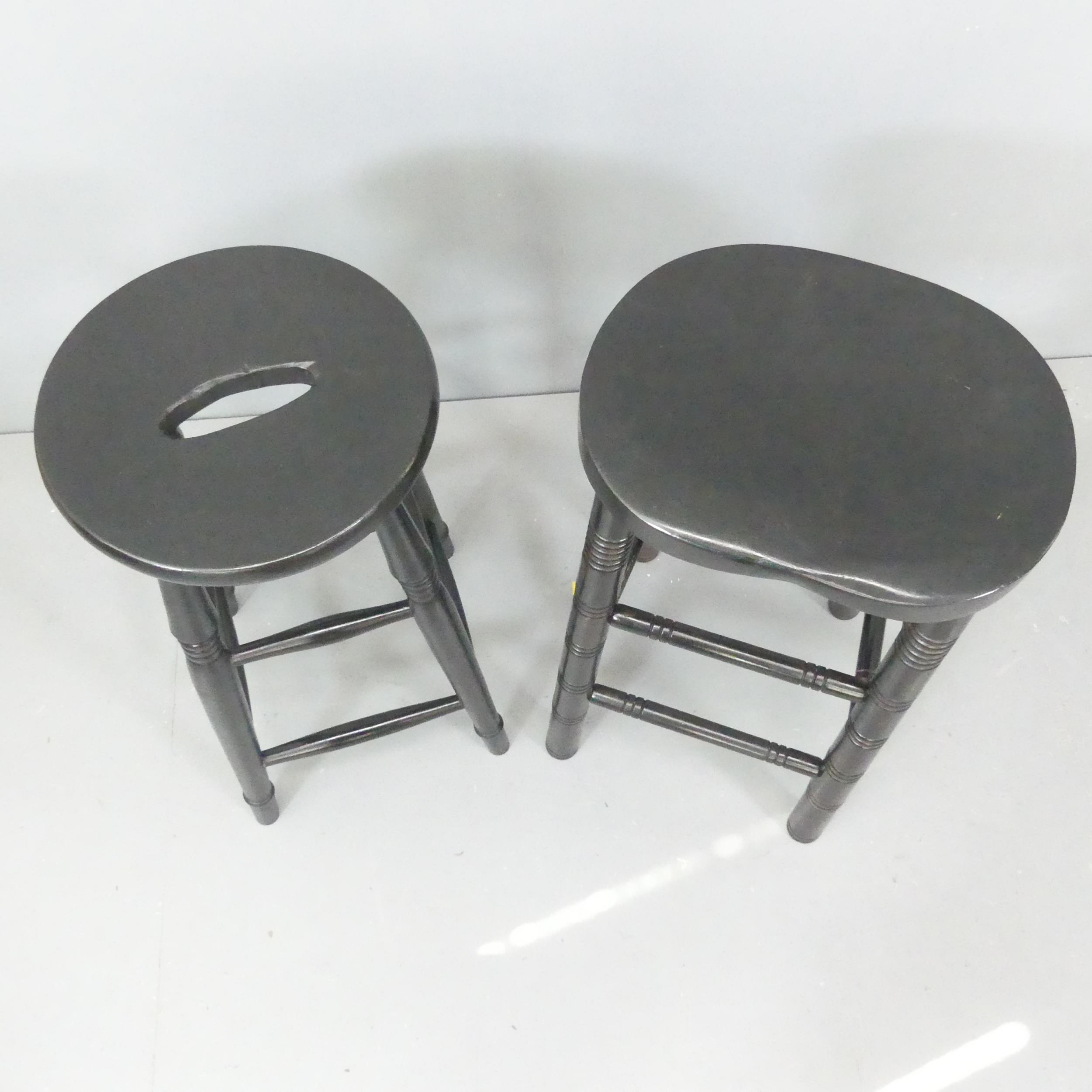 Two painted elm-seated stools. Tallest 69cm. - Image 2 of 2