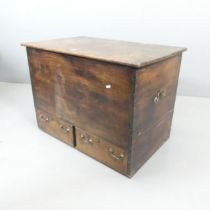 An antique oak blanket box, with two drawers to base. 87x62x54cm. Missing a brass handle, and spacer