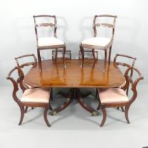 A Regency crossbanded mahogany tilt-top rectangular breakfast table, 152x69x113cm, and a set of