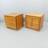 PARKER KNOLL - A pair of teak low or bedside cabinets, maker's mark to rear. 52x52x46cm.