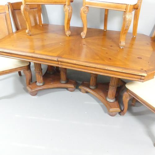 A modern mahogany drawer-leaf dinging table on twin pedestal base, 180x77x110cm (extends to - Image 2 of 3