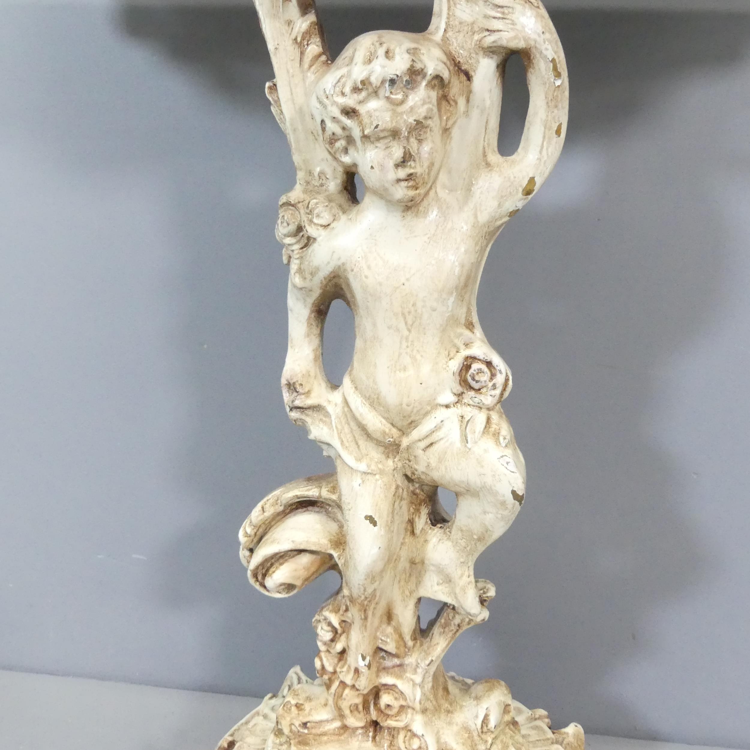 A continental marble-topped console table, on painted wooden cherub base with carved and painted - Image 3 of 3