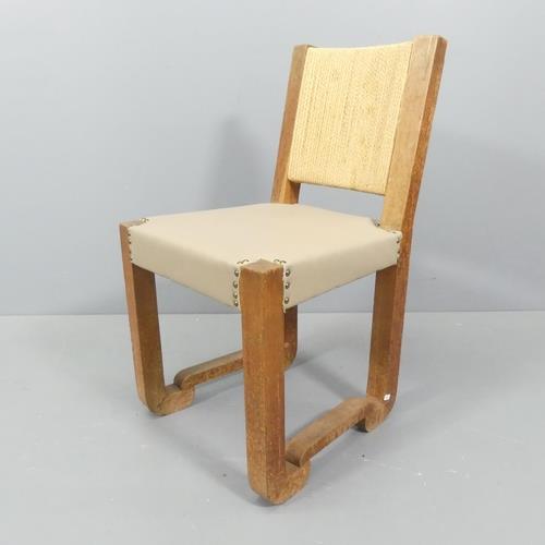 FRANCISQUE CHALEYSSIN - a 1930s French Art Deco oak chair with leather seat and rope back.