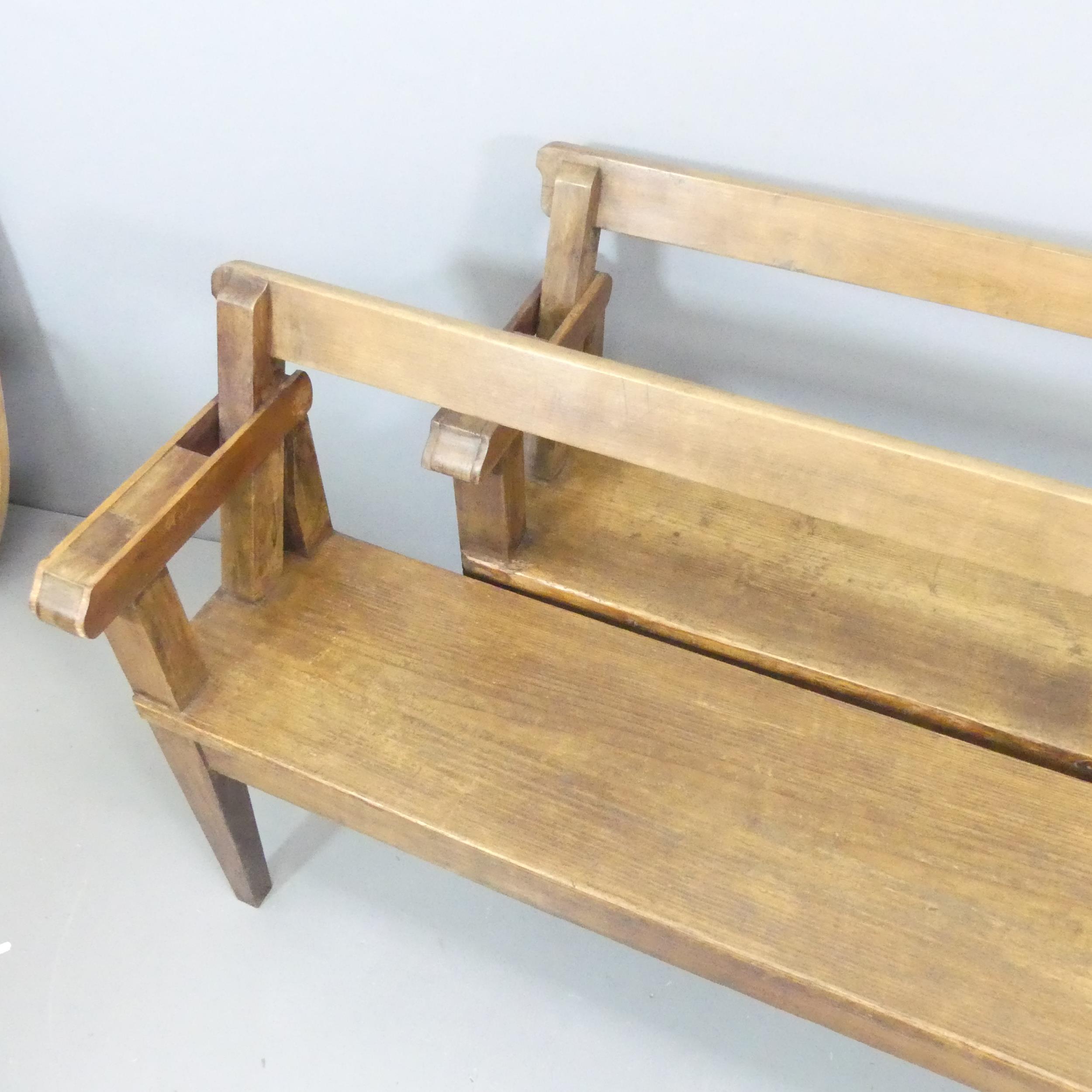 A pair of late 19th century stained pine benches, with adjustable backrests. Overall - - Image 2 of 2