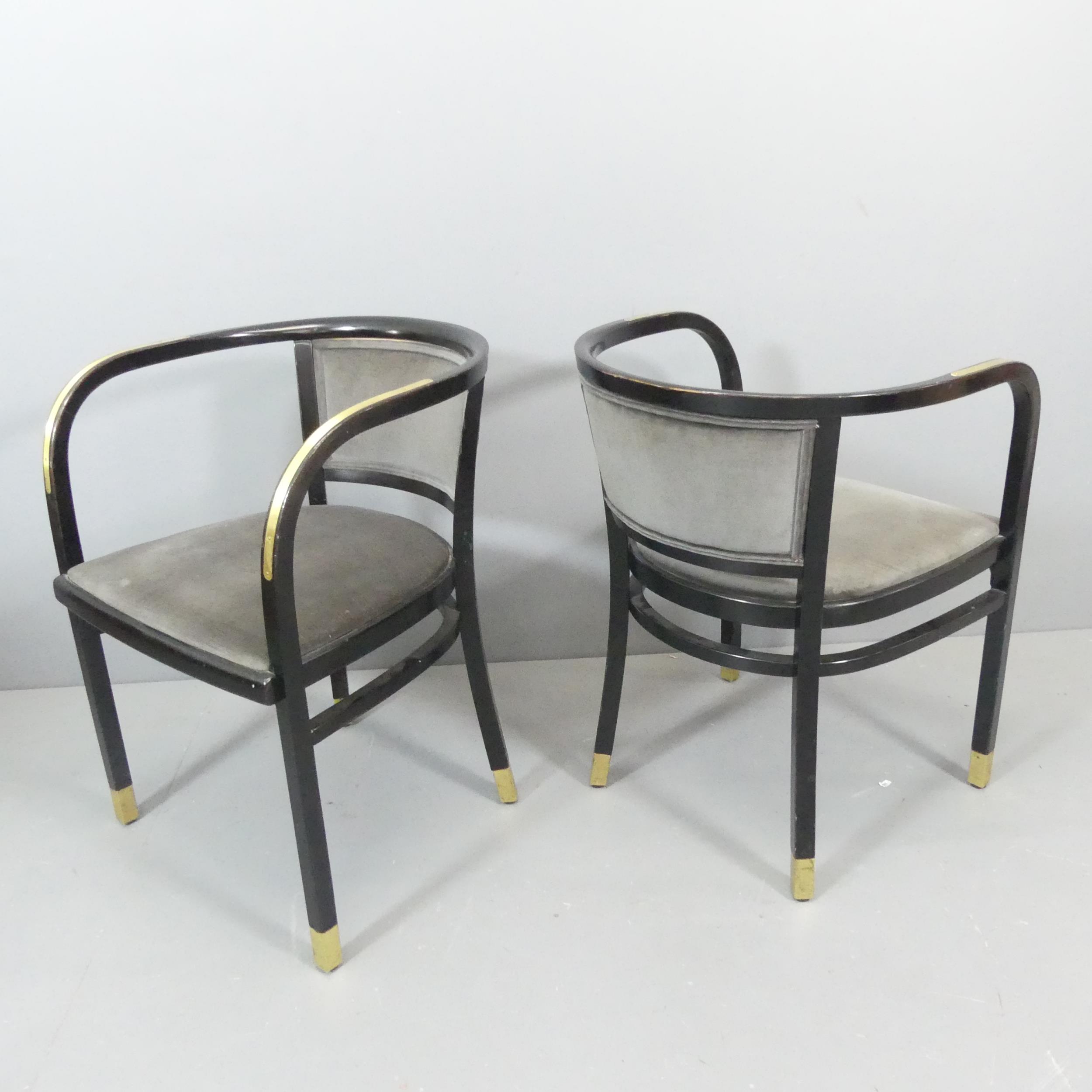 THONET - pair of Secessionist ebonised bentwood armchairs by Gustav Siegel with brass overlaid - Image 2 of 3